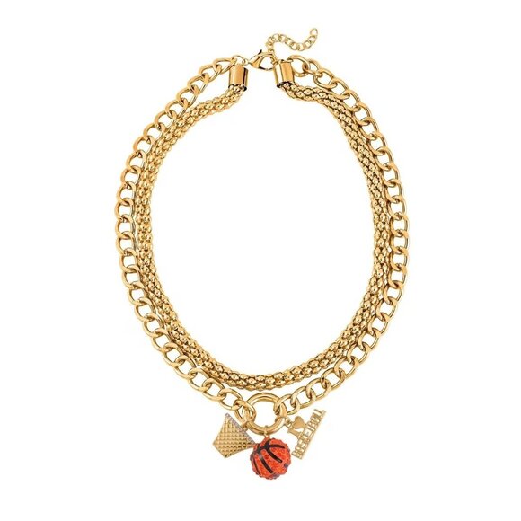 Basketball Orange Austrian Crystal Enameled Charm Goldtone Necklace - Picture 2 of 4